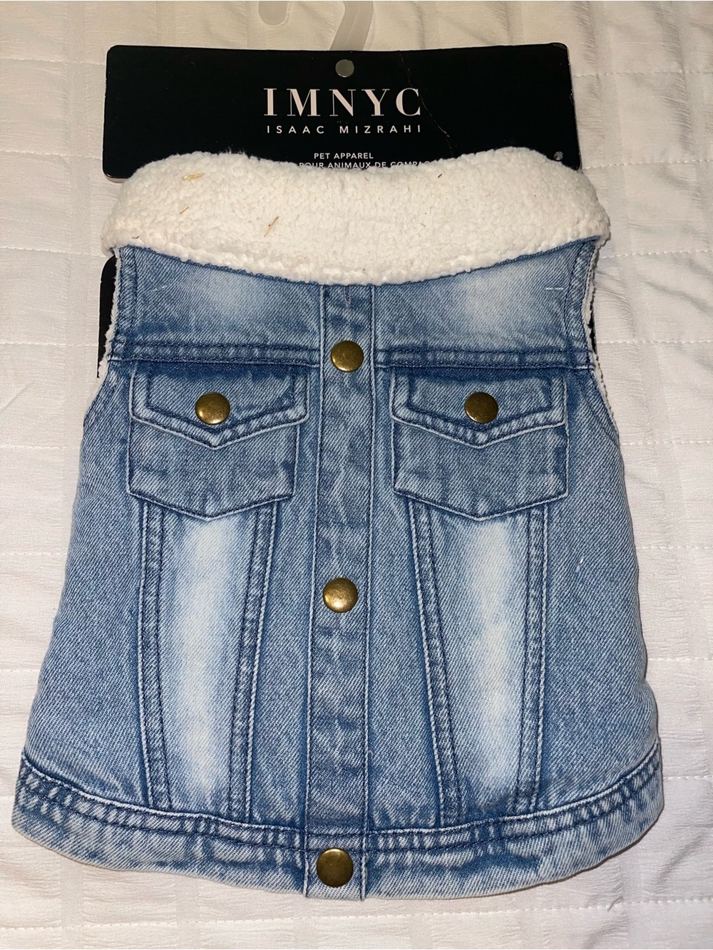 IMNYC Isaac Mizrahi Blue Denim Sherpa-Lined Dog Jacket